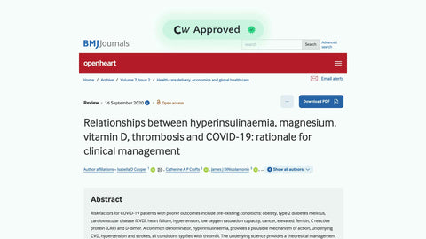 Relationships between hyperinsulinaemia, magnesium, vitamin D, thrombosis and COVID-19: Rationale for clinical management