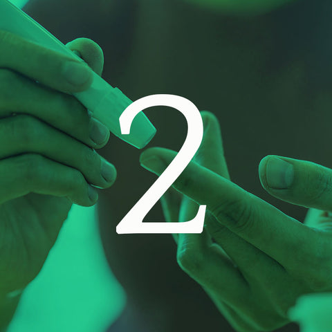 Finger pricking for blood glucose/lipids against a green background