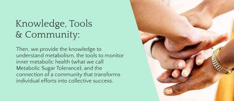 Then, we provide the knowledge to understand metabolism, the tools to monitor inner metabolic health (what we call Metabolic Sugar Tolerance), and the connection of a community that transforms individual efforts into collective success.