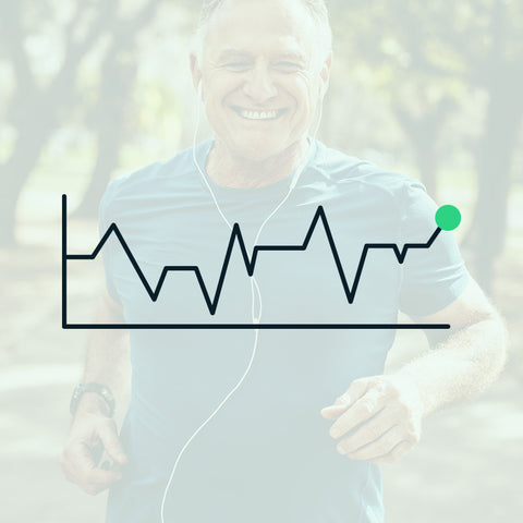 Man running outdoors with a graph result graphic overlay