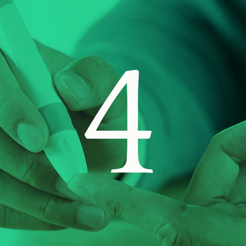 Finger pricking for blood glucose/lipids against a green background