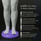 Person using a purple balance board with text about MARS fitness program benefits on a black background