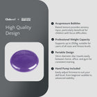 Purple acupressure disc with text on a gray background