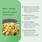 Product advertisement for Clubwell x Fibrehydrate with a bowl of noodles and text about product features.