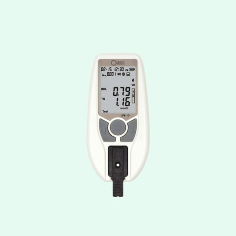 Blood lipid meter on a light green background