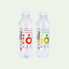 Two bottles of fibrewater, one strawberry and one lemon & lime, on a light green background.