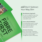 Promotional graphic for 'The Fibre First Diet' with text about revolutionary approach, science-backed method, and hormone harmony.