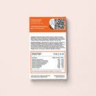 Vitamin supplement package with QR code and text on a light background
