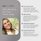 Advertisement for Clubwell zinc supplement with a woman holding a pill and product features listed.